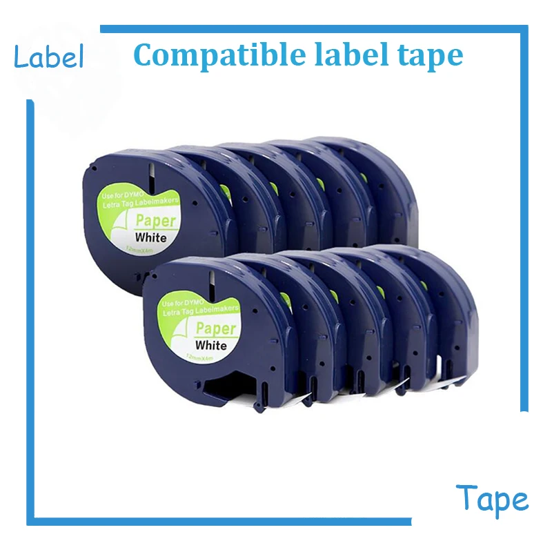 5pcs DYMO LetraTag Label Tape 91200 black on white paper 12mm x 4M LT marker ribbons 91330 for label printer LT-100 | Компьютеры и