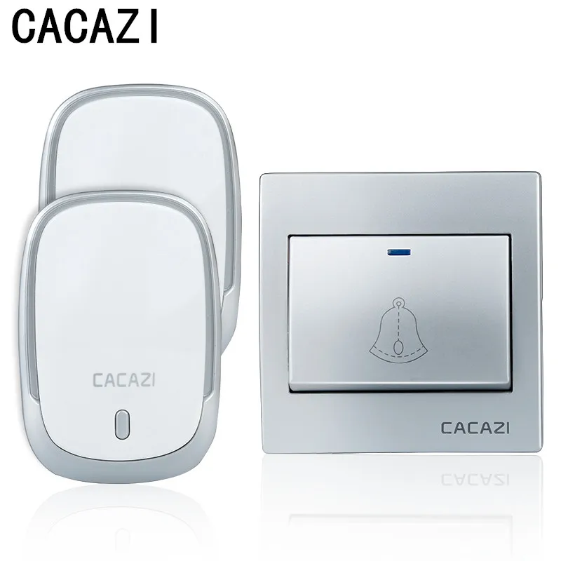 Silver 1x2 CACAZI водонепроницаемый беспроводной дверной звонок интеллектуальный анти-помех 300 м удаленный светодиодный свет Домашний deurbel 36 колокольчиков 4 громкости - Цвет: Silver 1x2