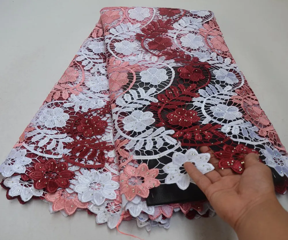 

Latest Embroidered Water soluble lace fabric High Quality African Tulle Lace Fabric stones Lace Fabric For Party dress ML8403