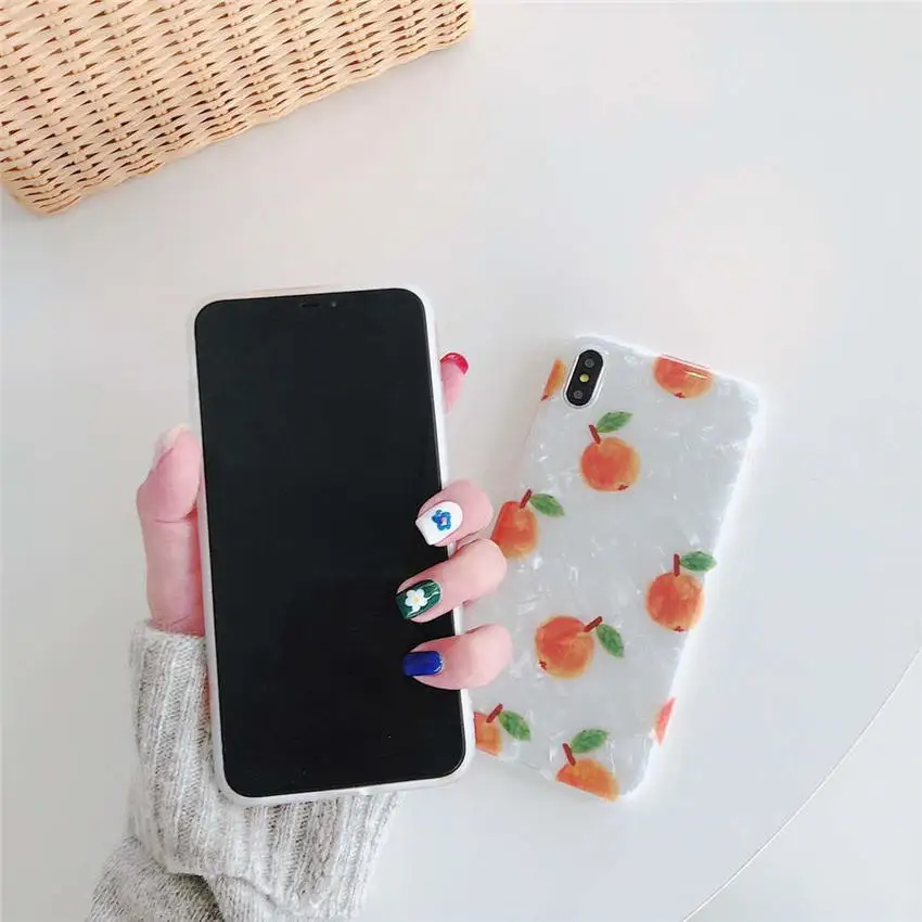 For iPhone XR XS MAX 8 7 6s Plus Back Phone Cases Full Covers 2019 Summer Orange Fruits Diamond Shell Pattern Fundas Coque Capa |