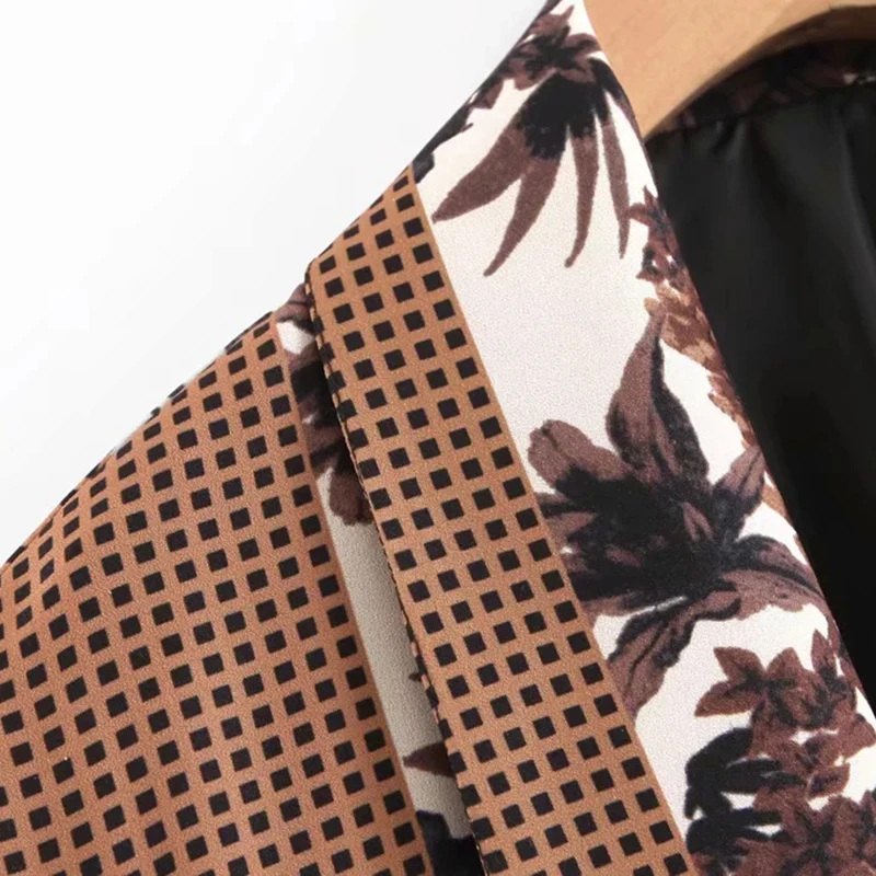 Klacwaya women vintage brown blazer with belt 2019 fashion ladies plaid-floral suits notched collar girls loose blazers chic set | Женская