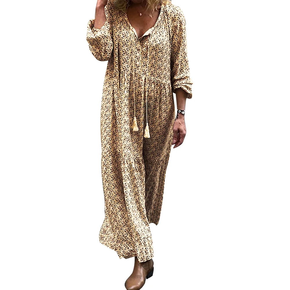 Женское летнее платье-макси с цветочным принтом и V-образным вырезом | Женская