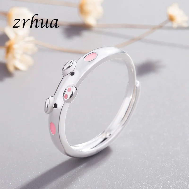 pink ZRHUA, высокое качество, 925 серебряные кольца, поросенок, милый палец, анилло для женщин и девушек,, вечерние ювелирные изделия, новинка, Женский Анель - Цвет основного камня: pink