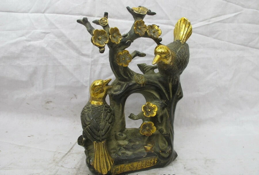 Китайская Бронзовая позолоченная статуя сливы цветка|Статуи и скульптуры| |