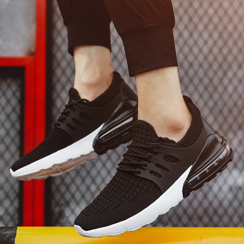 

2019 Casual Shoes Men Mesh Breathable Air Cushion Shoes Plus Size46 Trainers Male Lace-up Sneakers Man Splice Leather Footwear