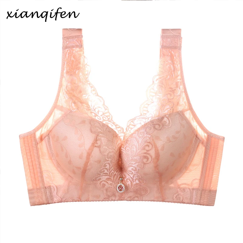 

Xianqifen Deep V Plus Size Bras For Women No Padded U-back Thin Vest Underwear Intimates Large Cup Full Coverage Bra Black White