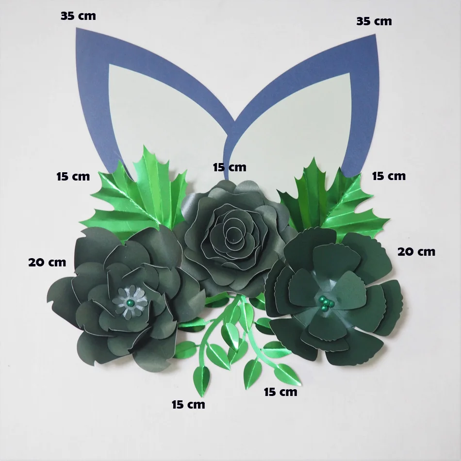 Cardstock темно-зеленый DIY Бумажные Цветы Листья комплект с ушами для свадебных