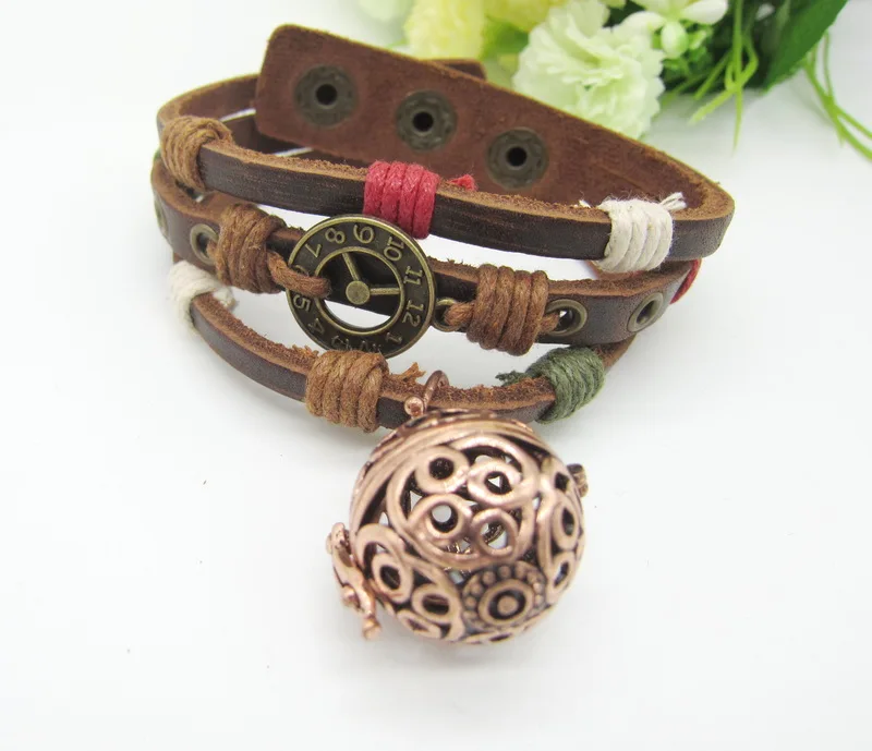 2017 Новое поступление Часы Металлический оберег Ручной работы Кожаный Браслет с Подвеской Медальоном 22 мм DIY Лавовыми Шариками-Диффузором на Войлочном Шаре.