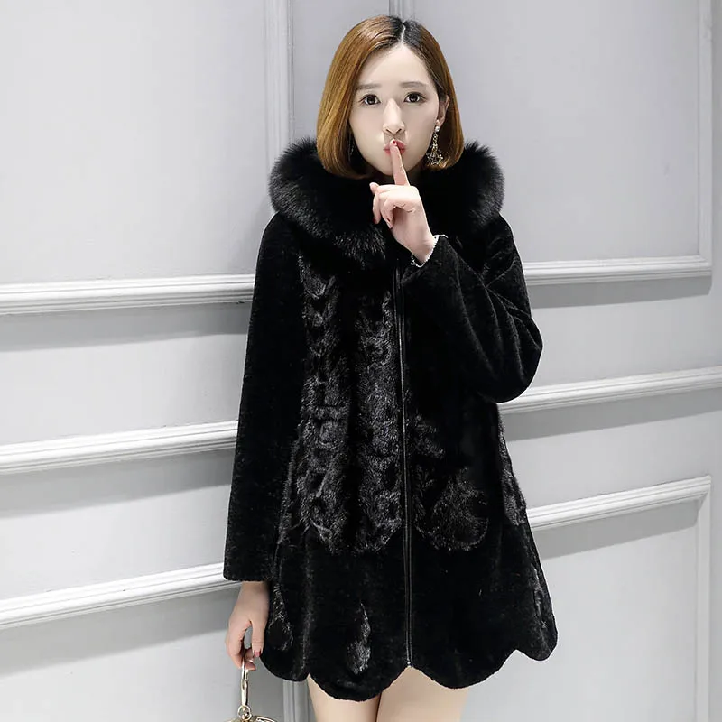 Пальто пэчворк из натурального меха норки и шерсти женские элегантные теплые