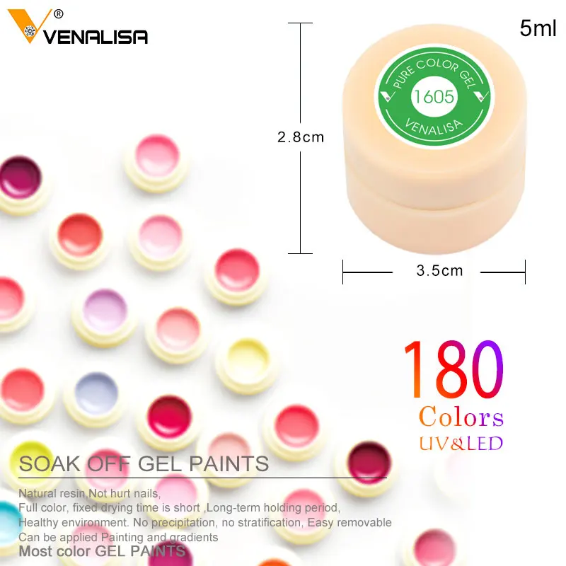 Фабрика canni питания Venalisa дизайн ногтей 2 в 1 УФ/светодио дный led Soak Off 141 цвета 5 мл