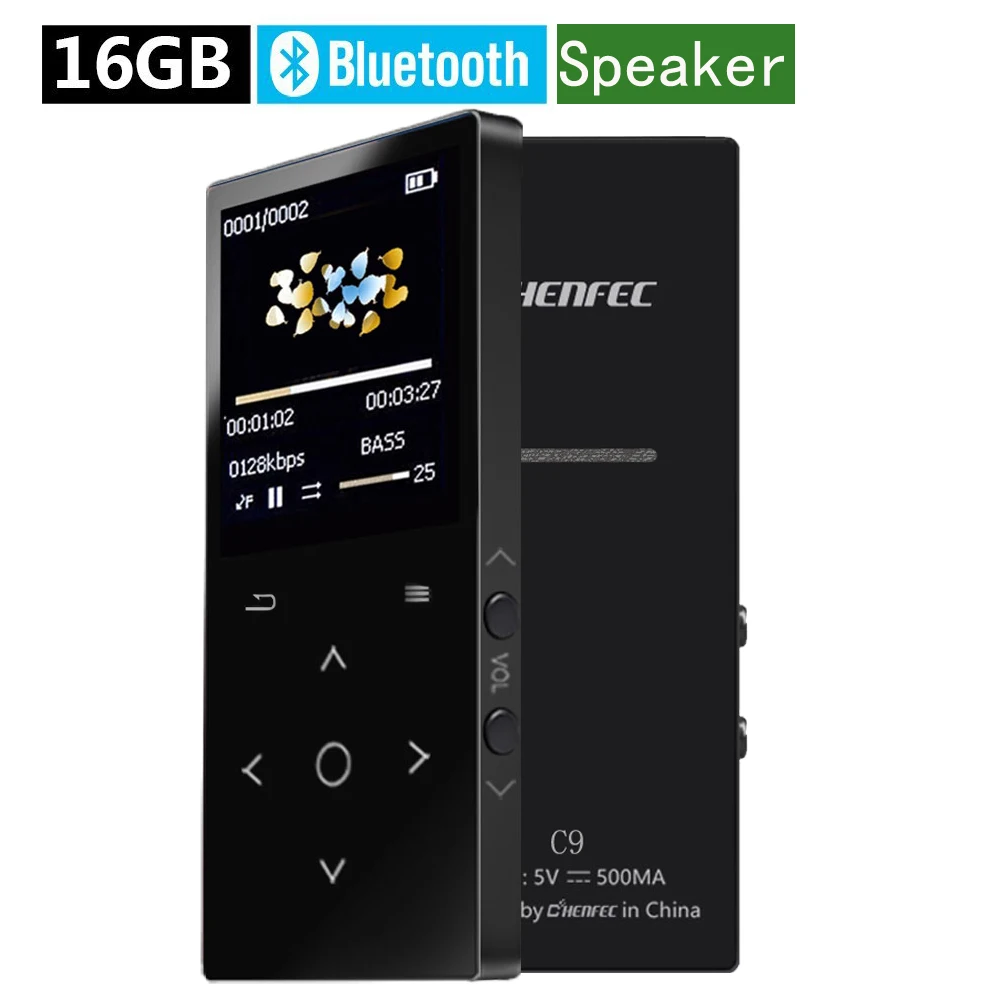 Черный Chenfec C9 текстурный металлический динамик плеер Bluetooth MP3 плеер 16 Гб радио звук без потерь воспроизведение, FM радио и рекордер, Walkman - Цвет: Черный