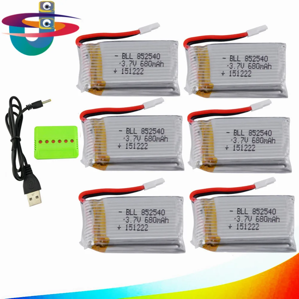 SYMA X5 X5C X5SW 6 шт. 680 мАч 3 7 В Lipo батарея с 6в1 зарядным устройством для