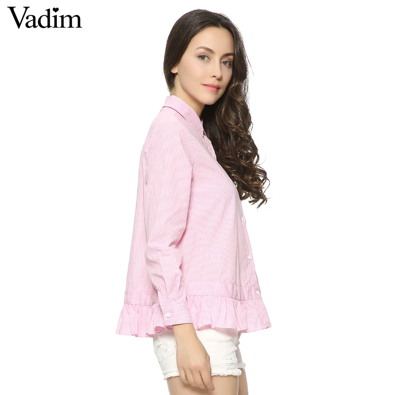 Женская рубашка в полоску длинная хлопковая с длинным рукавом и отложным