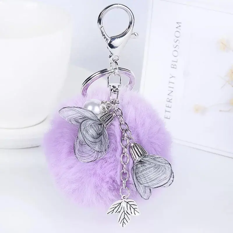 New exquisite pearl plush keychain cute ball bag car pendant creative gift key ring cloth flowers charm | Украшения и аксессуары