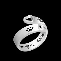 fashion hollow pet dog paw foot print ring carved i will love you forever dogs footprints claws love heart rings for women