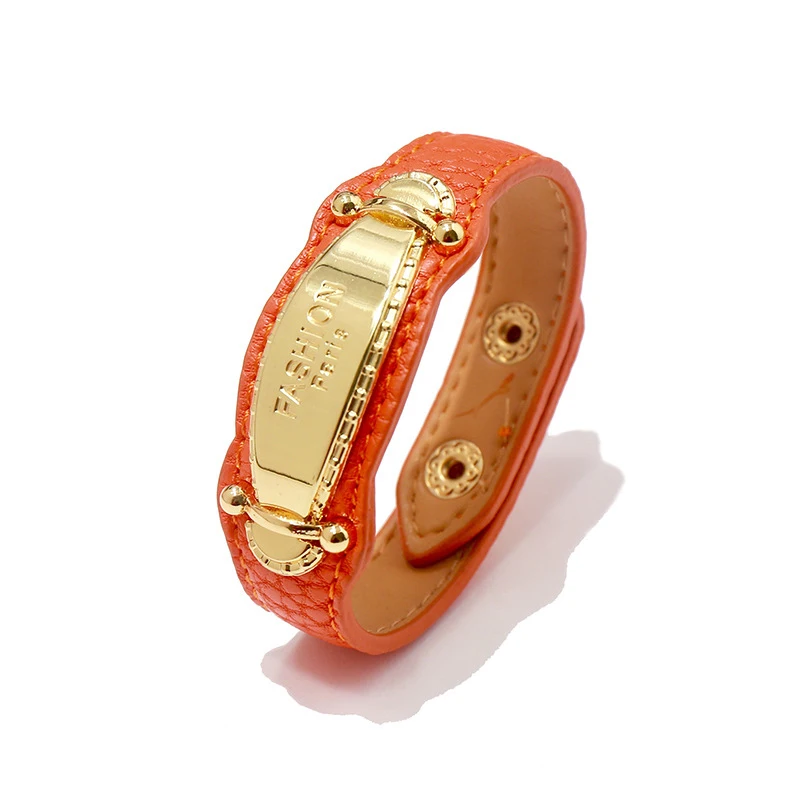 Orange High Quality 10 Color Kelly Punk Style PU Leather Bracelet For Men Women Brand Jewelry Gift - Окраска металла: Orange