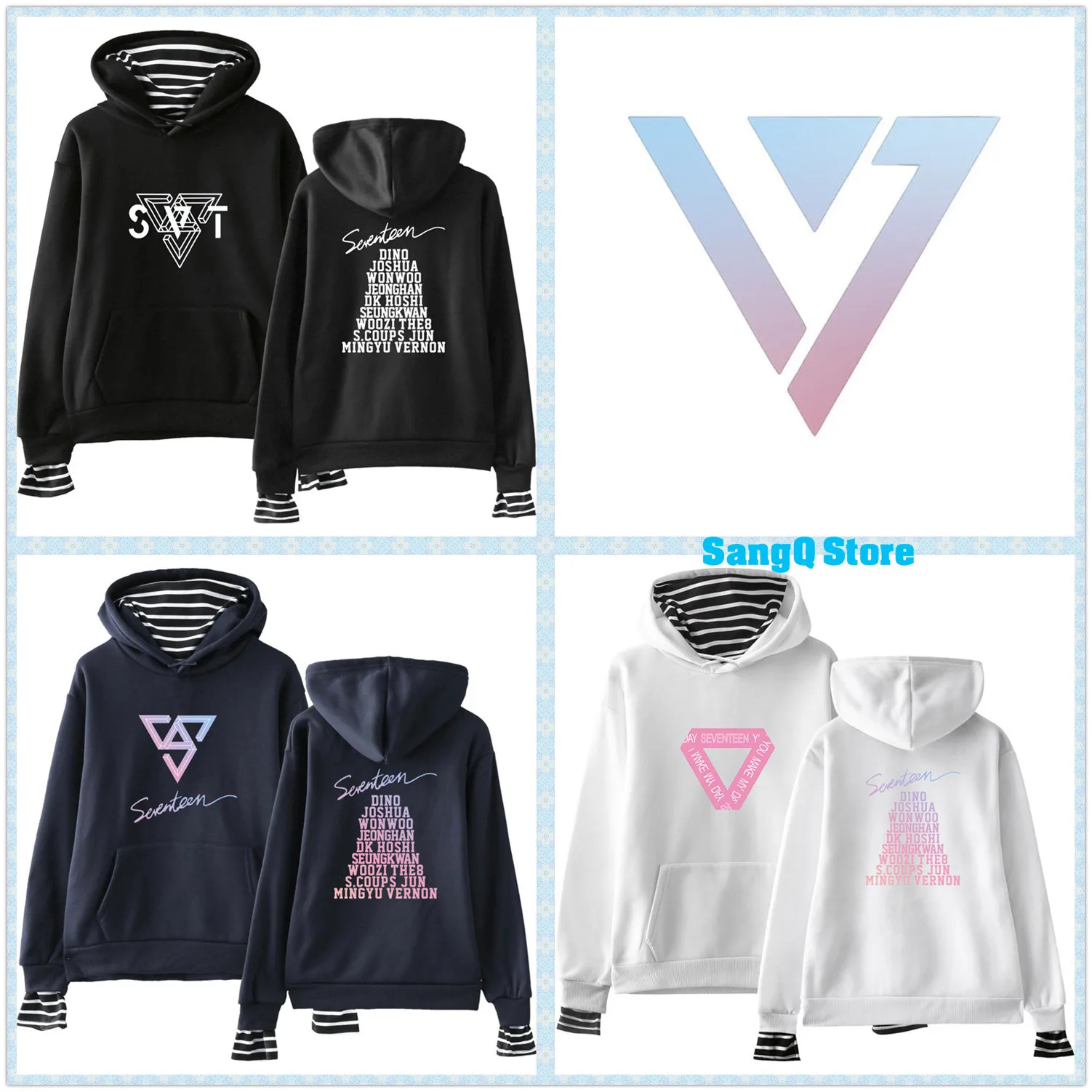 Женская толстовка с капюшоном Kpop SEVENTEEN уличная имитацией двух колпачков пуловер