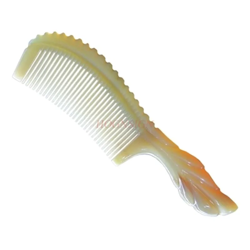 Authentic natural yak horn comb household men and women anti-hair loss static large head meridian massage lettering wooden comb