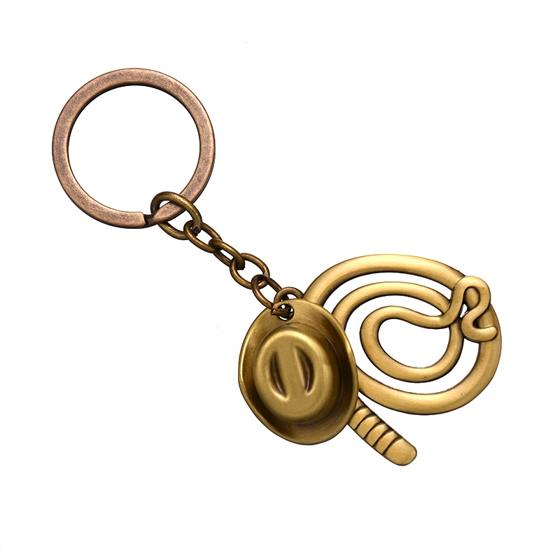 Цепочка брелок с плеткой и шляпой Индиана Джонс из сплава ковбойский