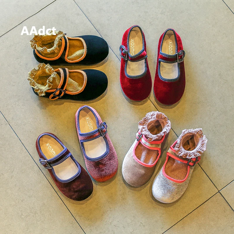 AAdct Spring Autumn little girls shoes Velvet soft sole Flats princess kids for Baby Brand children |