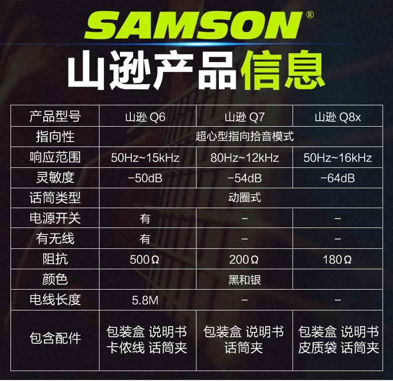 SAMSON Q8X/SAMSON Q6 динамический микрофон для вокального выступления