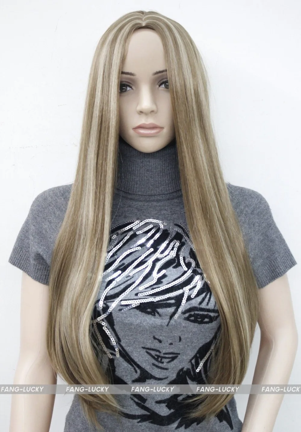 Отлично Светло-Коричневый Смешанный Длинные Прямые Средняя Часть Женщин Дамы