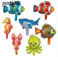 50pcslot mini sea horse shark clown fish animal balloon for children birthday party decor supplies foil balloons classic toys