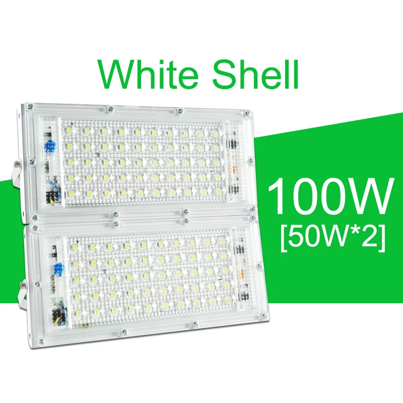 100W White Shell LED Flood Light 50W 100W 150W 200W Floodlight AC 220V 240V LED street Lamp waterproof IP65 outdoor Lighting led cob spotlight - Испускаемый цвет: 100W White Shell