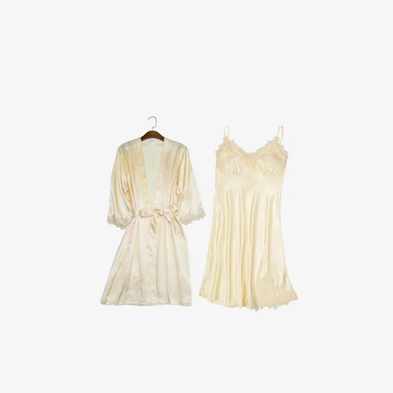 Yellow 2 pcs Женские пижамные комплекты из 5 предметов, атласные шелковые полосатые пижамы из вискозы, женские сексуальные кружевные пижамы, комплекты ночного белья без рукавов - Цвет: Yellow 2 pcs