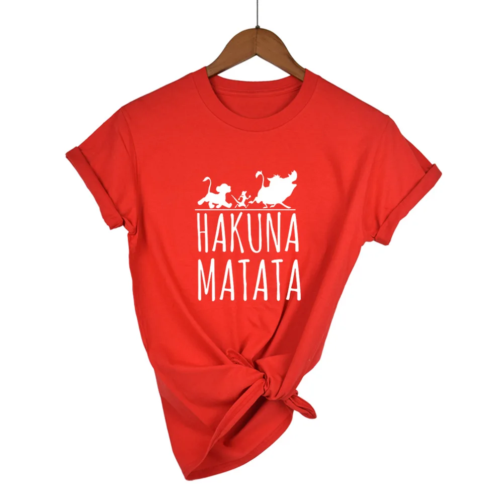 red white Plus Size Female T Shirt HAKUNA MATATA Cartoon Women Summer White Black Tshirt Homme Cute Super Soft T-shirts - Цвет: red white