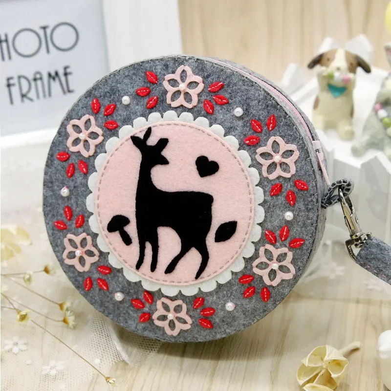 Дизайнерский женский кошелек с оленем фетровый бумажник ручной работы кармашком