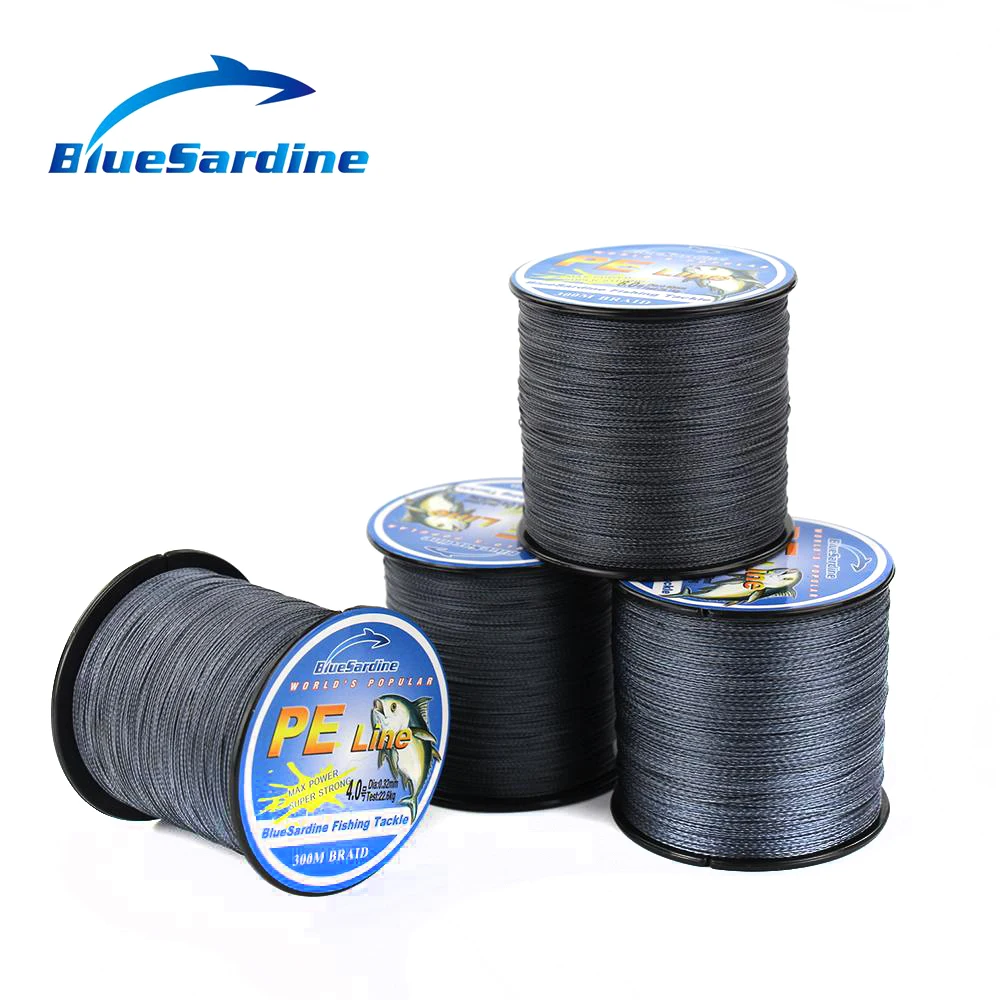 

BlueSardine 300M Braided Fishing Line Gray Multifilament PE Super Strong 4 Braid Wires 12LB - 90LB Fishing Tackle
