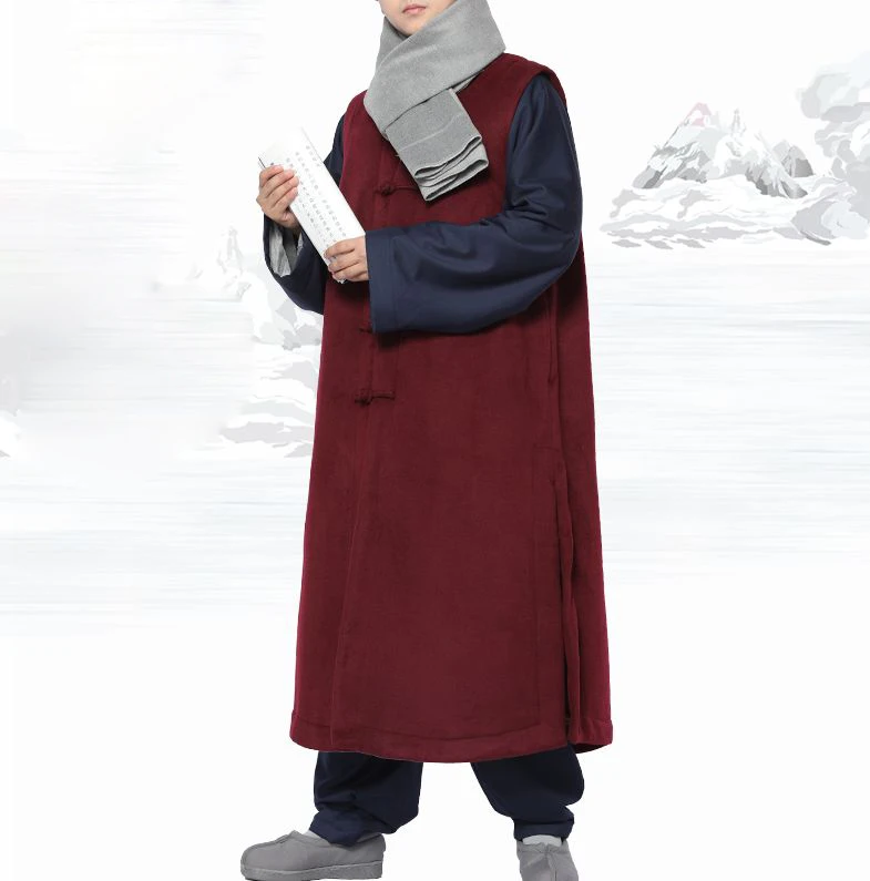 Зимние теплые костюмы в стиле Дзен 4 цветов буддистское платье монах пальто жилет халат Шаолинь монахи кунг