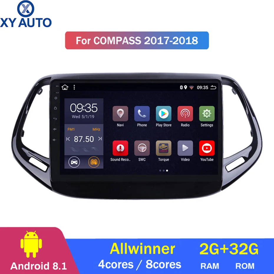 10 1 дюймов 2.5D IPS HD Мульти-сенсорный экран Android8.1 2G RAM 32G ROM NAVI для Jeep Compass 2017-2018 с BT USB WIFI