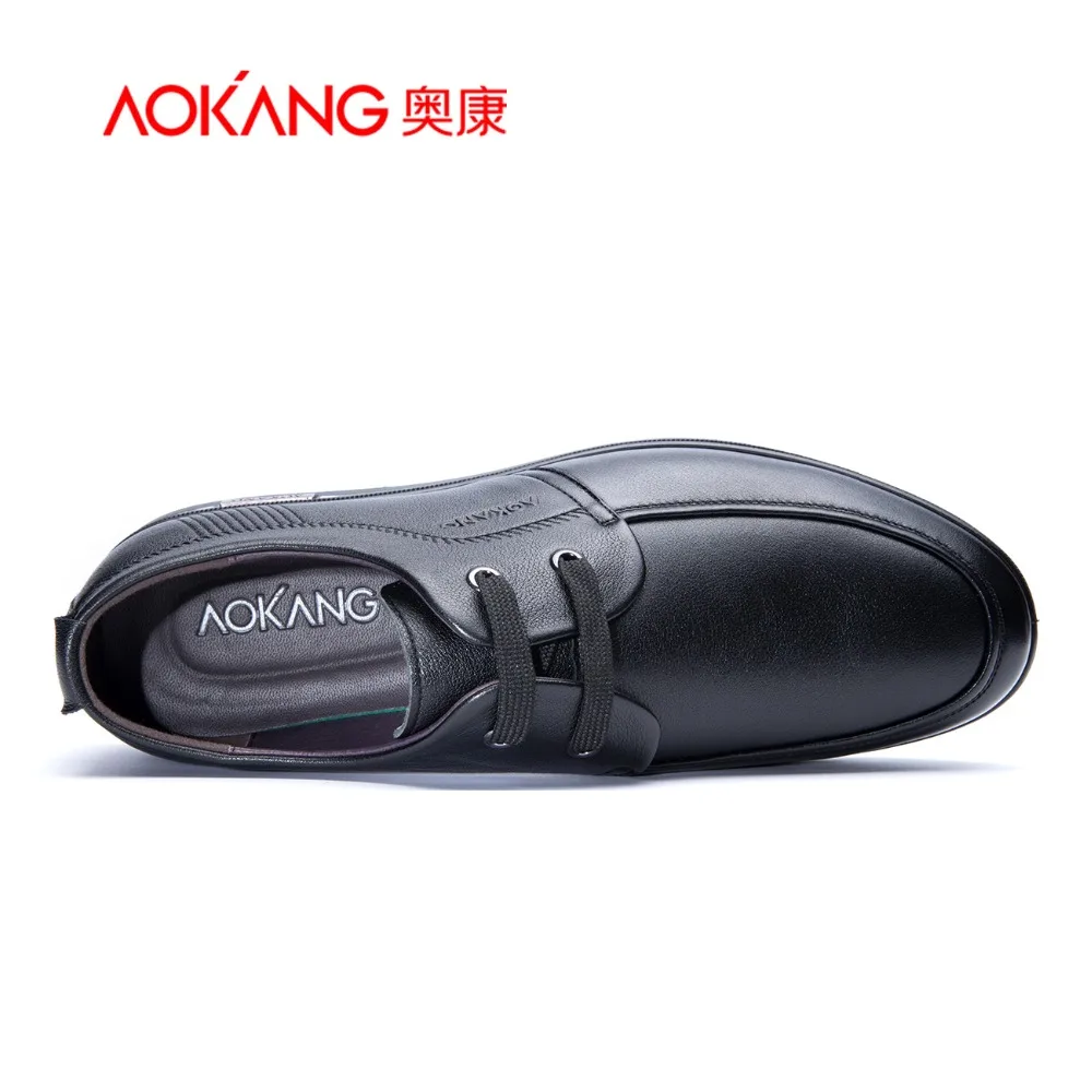Aokang autumn New designer Men's Genuine leather shoes men black Business pointed for free shipping | Обувь