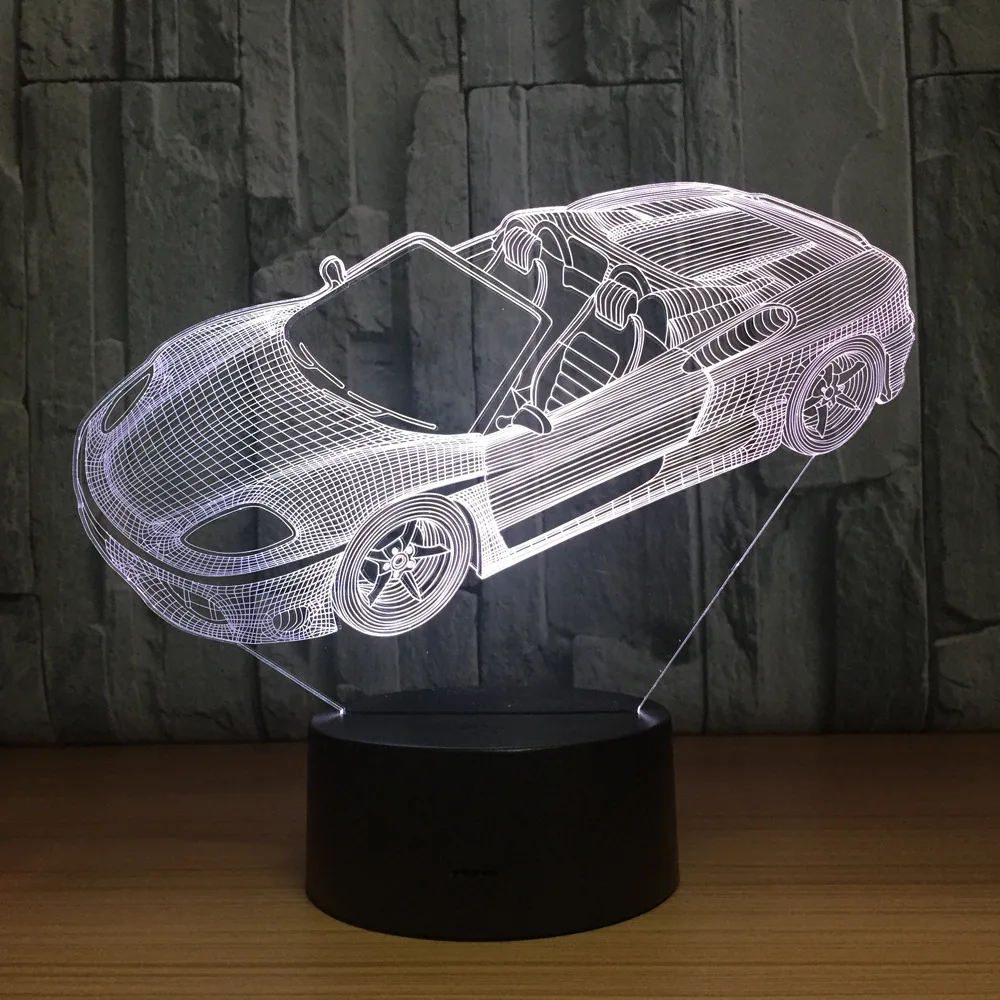 Роскошный спортивный автомобиль 7 цветов лампа 3D визуальные Светодиодные ночные
