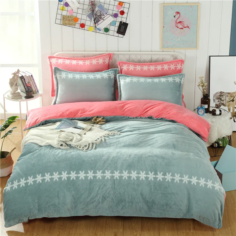 

2018 Solid and simple bedding set Flannel and Coral fleece bed linen duvet cover sets