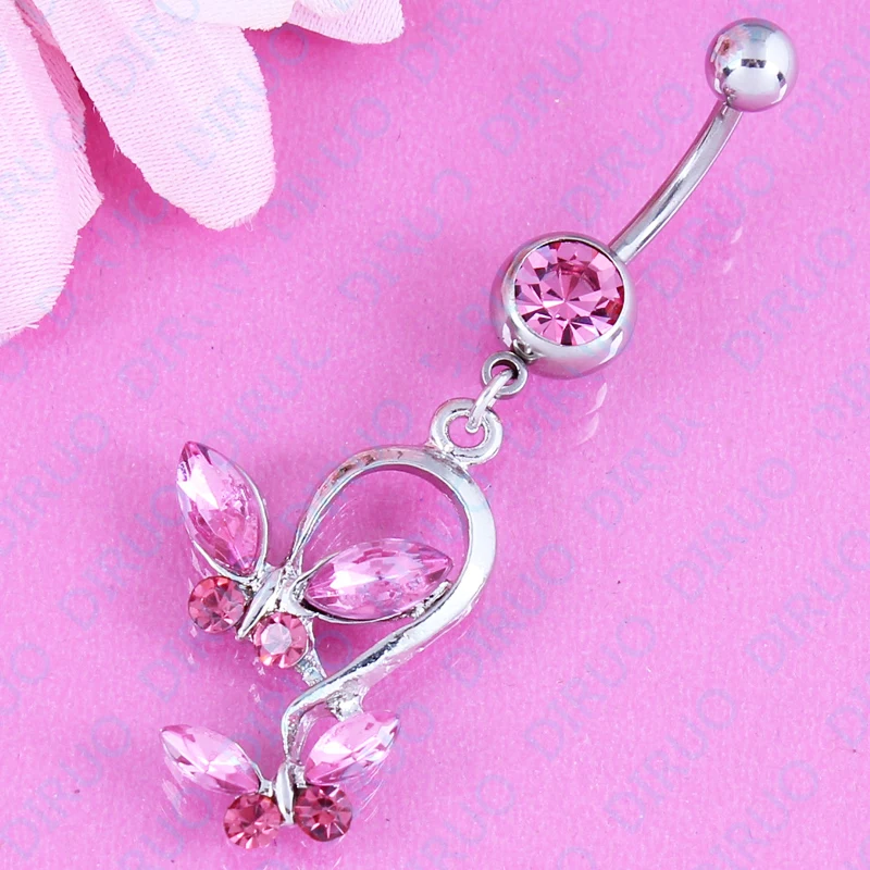 Бабочка болтается кулон мяч Кнопка штанга Бар пупок живота кольцо пирсинг