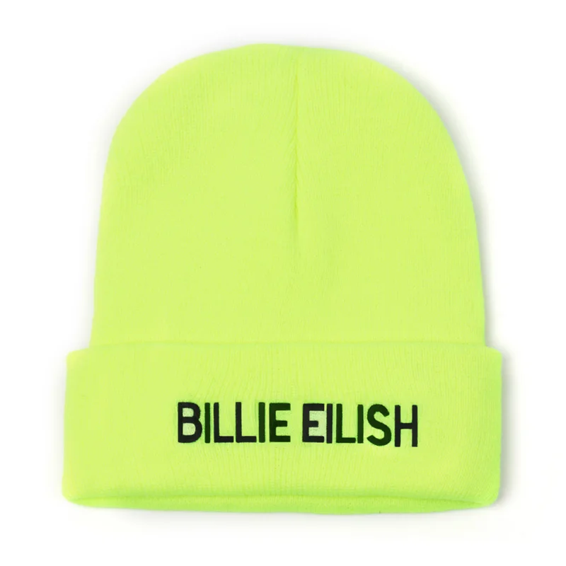 Color 9 Шапка-бини с вышивкой Billie Eilish для женщин и мужчин, вязаные теплые зимние шапки для мужчин и женщин, одноцветные Повседневные шапки в стиле хип-хоп с манжетами - Цвет: Color 9