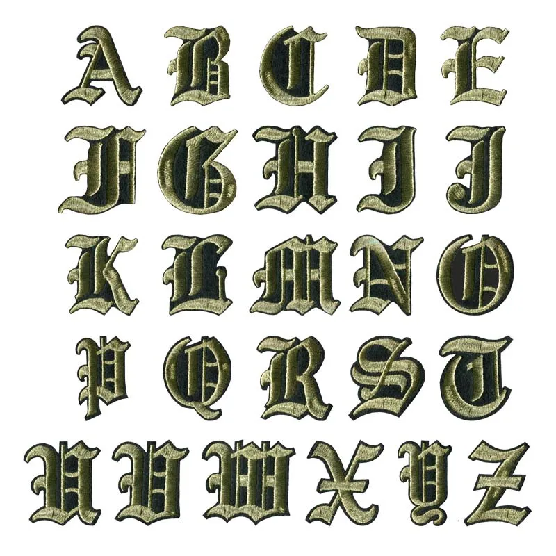 Font set 8 of 26pcs A-Z, 26 шт./лот, алфавит, старый английский шрифт, нашивки с надписями, вышитая железная нашивка, пришитые сумки, высота 5 см - Цвет: Font set 8 of 26pcs