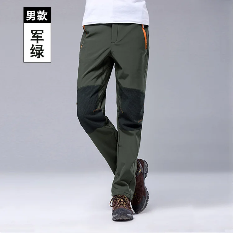

winter Men Outdoor Warmth Fleece Hunting Softshell Pants Male Patchwork Breathable Windproof Camping Trousers