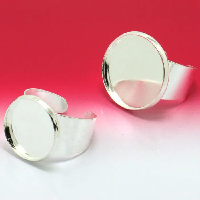

30pcs/lot Silver Plated Ring Blank Jewelry with Inner 16-20mm "v" flat shape adjustable Ring Tray for Setting Cameo Cabochons
