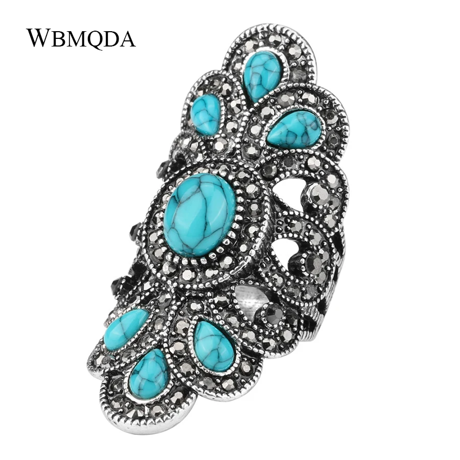 Модное этническое большое кольцо павлина для женщин Винтажное с синим камнем