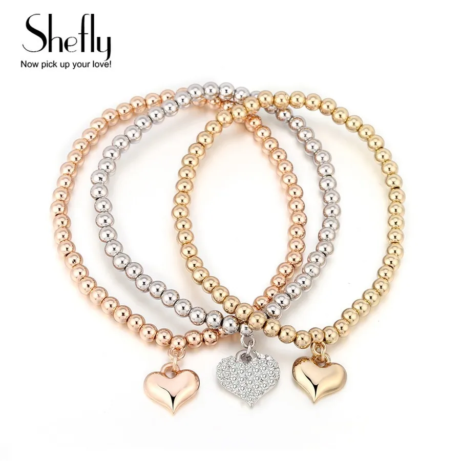 Модные стразы браслеты с подвесками в форме сердца и кристаллов золотые подвески