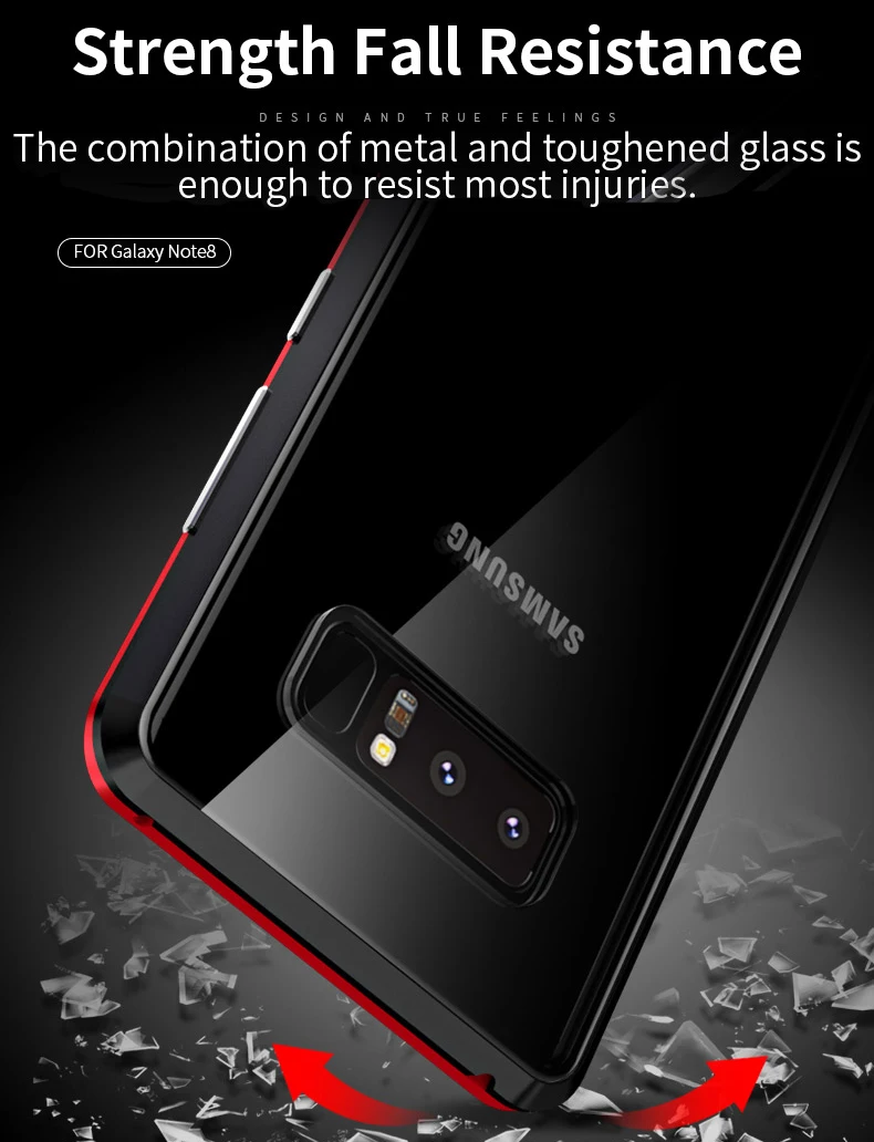 Note 9 8 LUPHIE Magnet Adsorption Metal Bumper Front Back Doub Tempered Glass protection for Samsung Galaxy Cover Case | Мобильные
