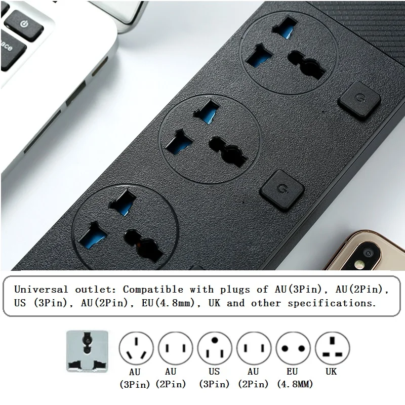 Power Strip Wall Multiple Socket Plug 3 Ports 4 Sub-control Switch USB Jack Quick Fast Charge Outlet Extension Safety for EU | Электроника