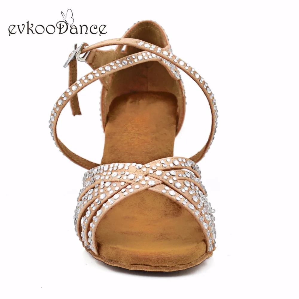 Evkoodance/атласная обувь цвета хаки со стразами Размеры 4 12 средняя ширина 8 3 см