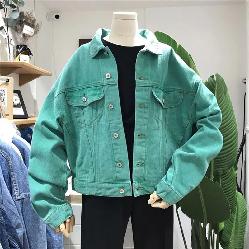 

New Bright Colors Jeans Jackets Women's Lapel Long Sleeve Coat Casual Denim Jacket For Women Plus Size Clothing Basic Coat