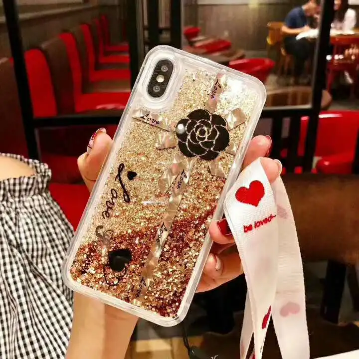 Модные блестящие золотые пески Чехлы для iPhone X XS MAX XR Европейский США Камелия
