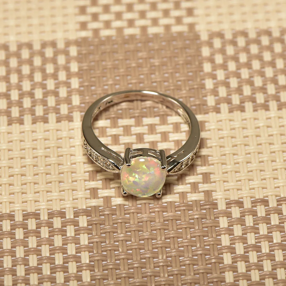 Женское кольцо из серебра 925 пробы с белым огненным опалом|ring size|ring size 5crystal ring |